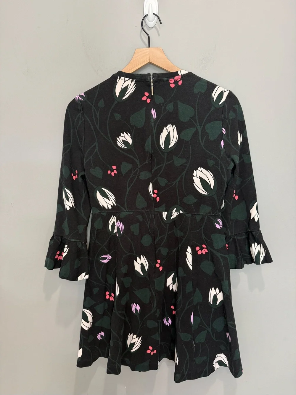 Kate Spade New York Floral Fit & Flare Dress Black Size M Bell Sleeve